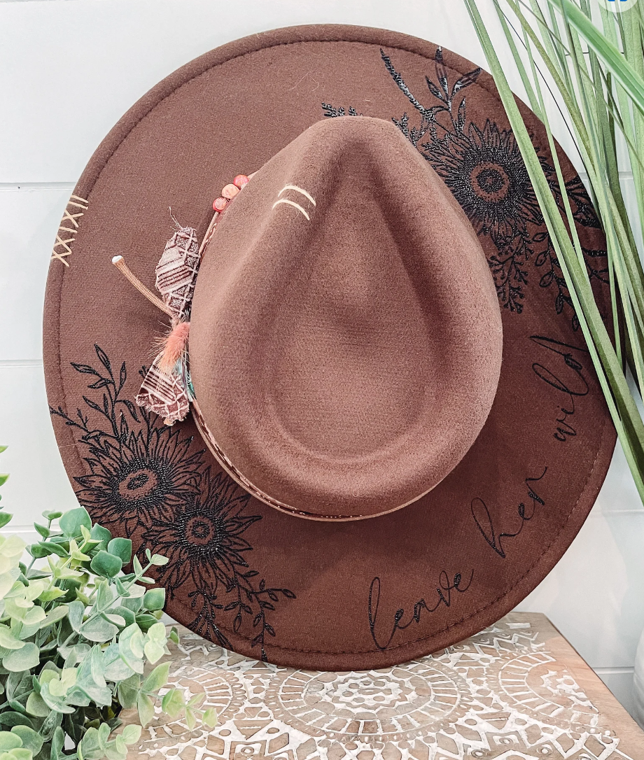 Brown Engraved Floral Hat