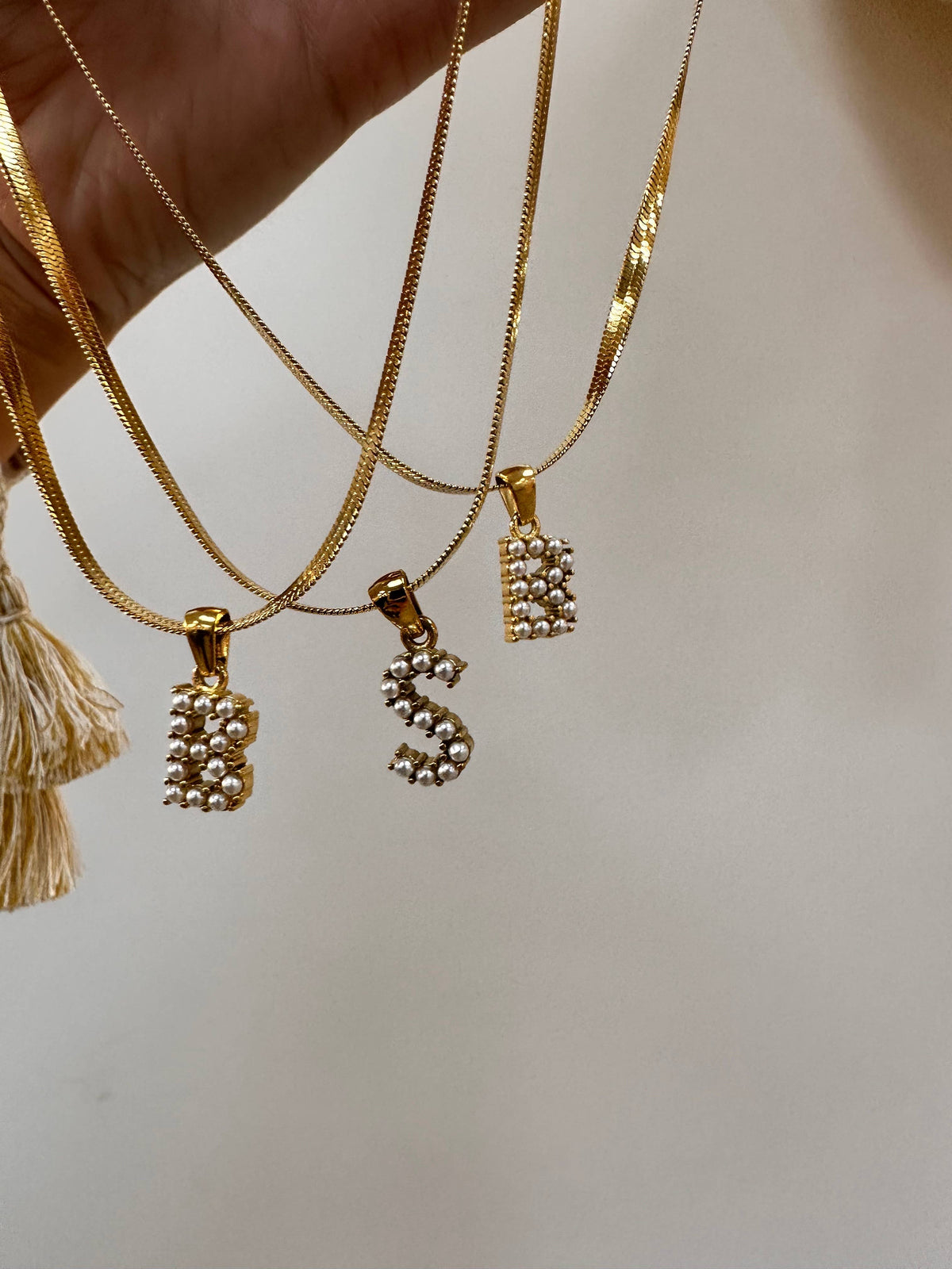 Pearl Letter Herringbone Necklace