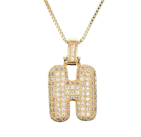Pavé Bubble Letter Initials necklace 14K Gold