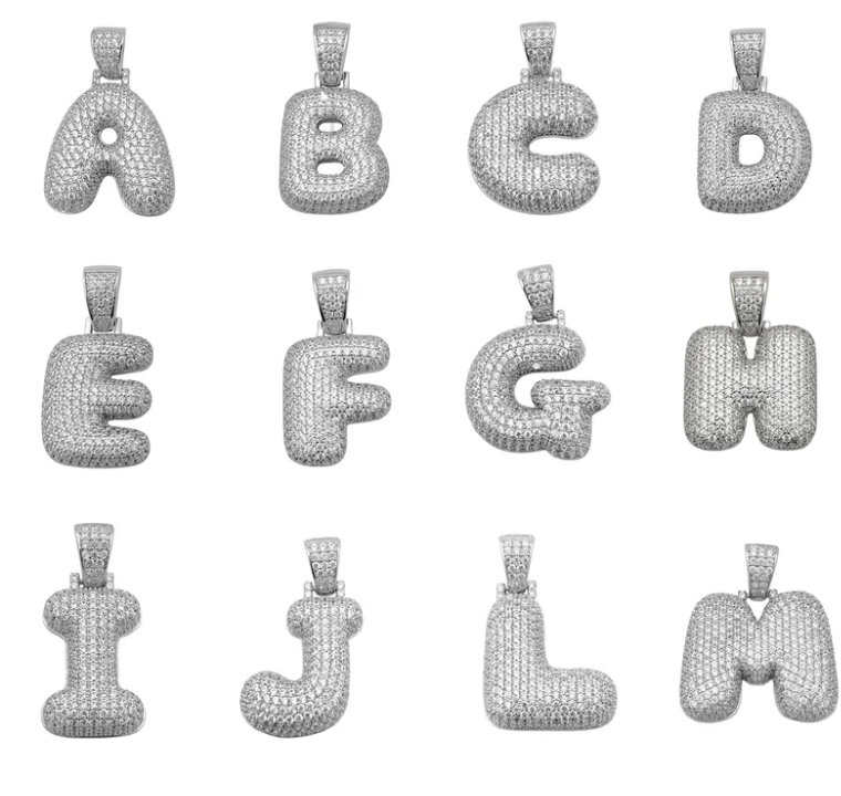 Pavé Bubble Letter, Initials Stainless Steel necklace