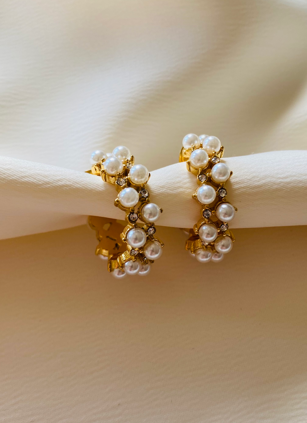 Modern Pearl and CZ Hoop Earring