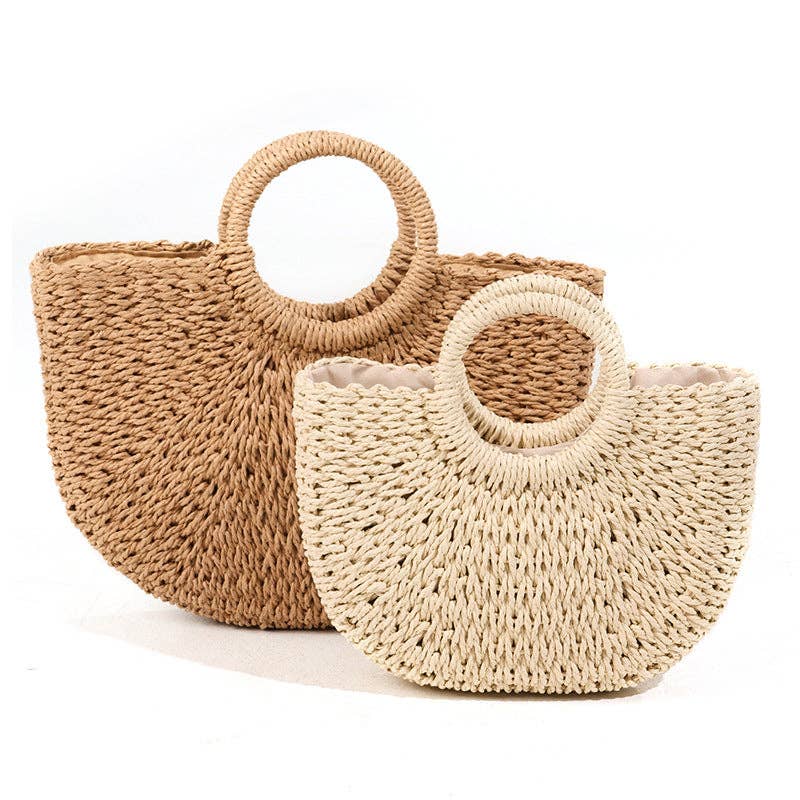Handwoven Half-Moon Straw Tote Bag