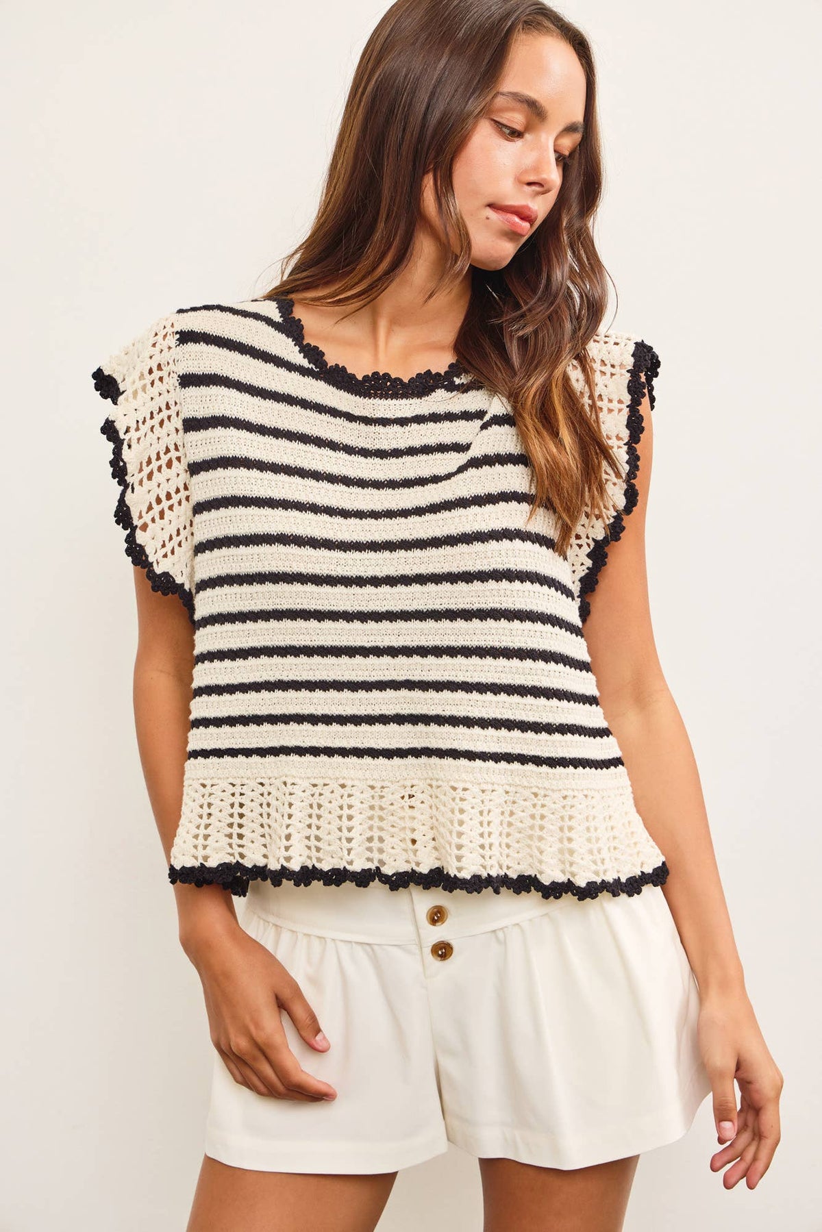Ruffle Sleeves Striped Sweater