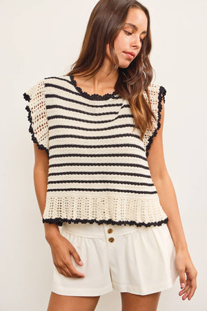 Ruffle Sleeves Striped Sweater