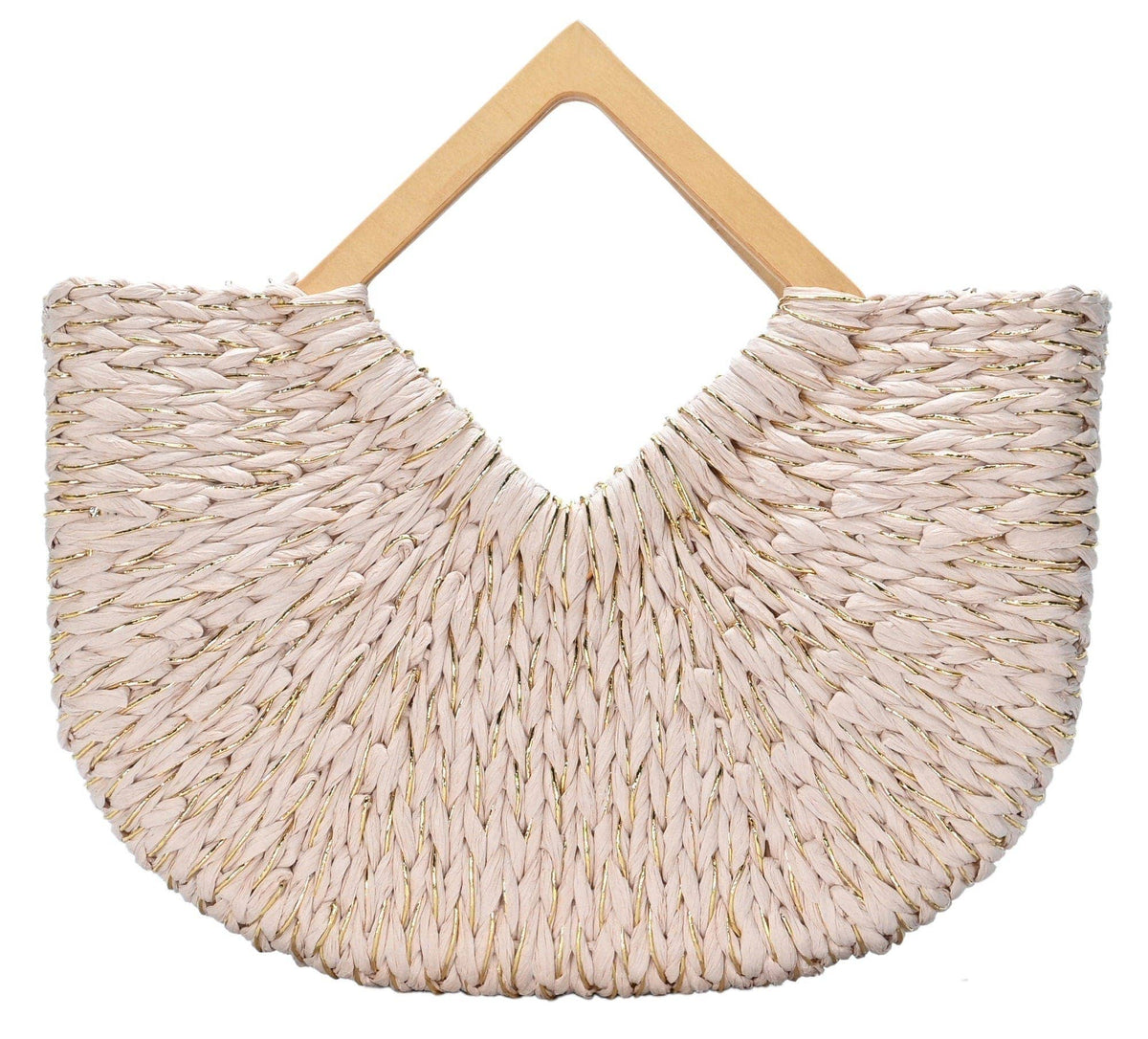 Wooden Handle Straw Tote Bag