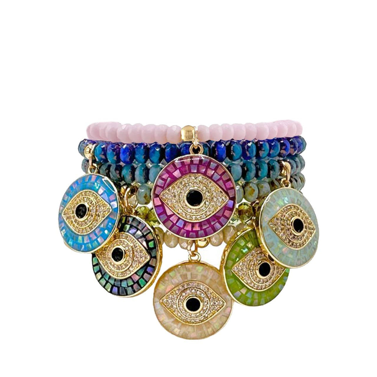 Crystal Bracelet With A Mosaic Evil Eye Charm