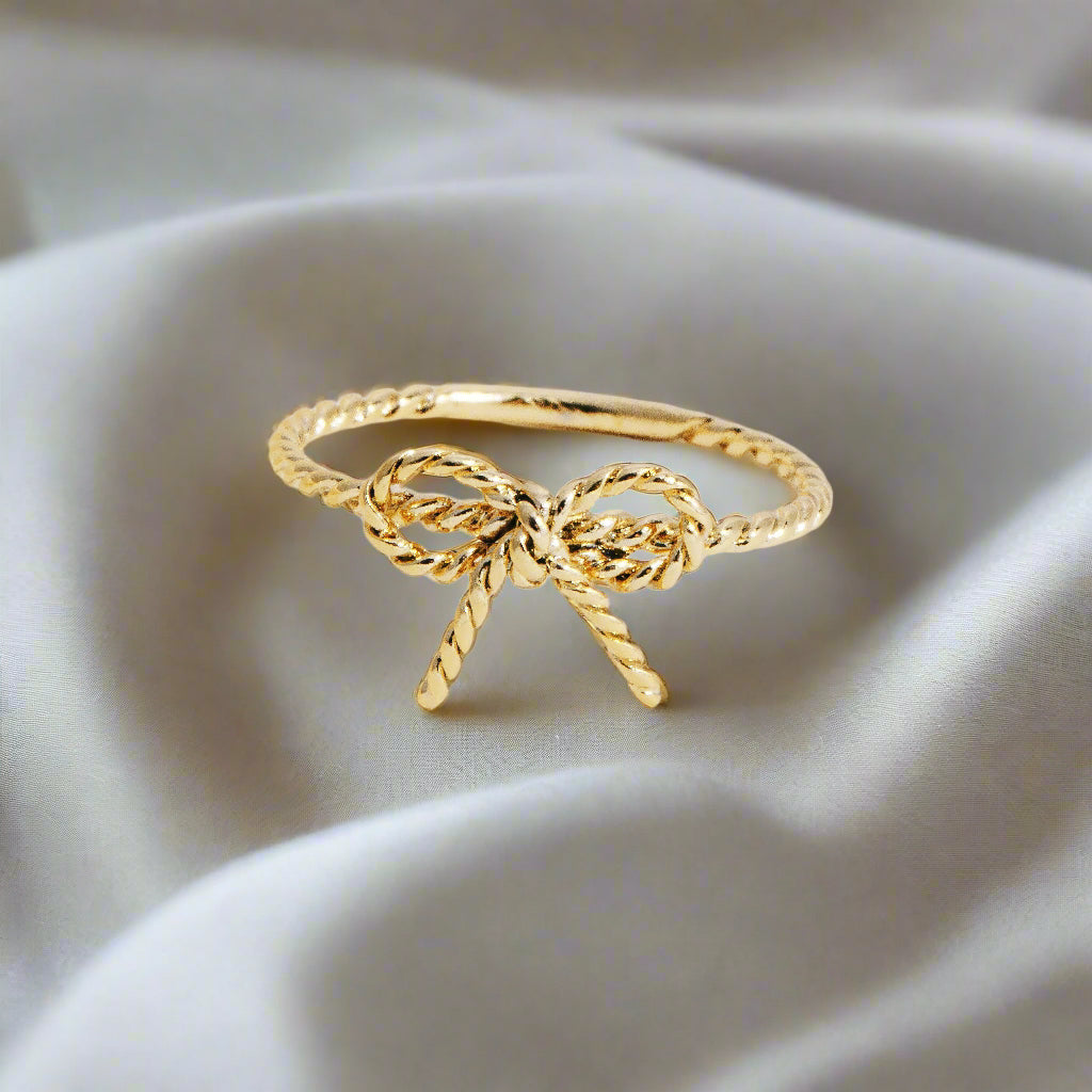 Twisted Metallic Ribbon Bow Band Ring