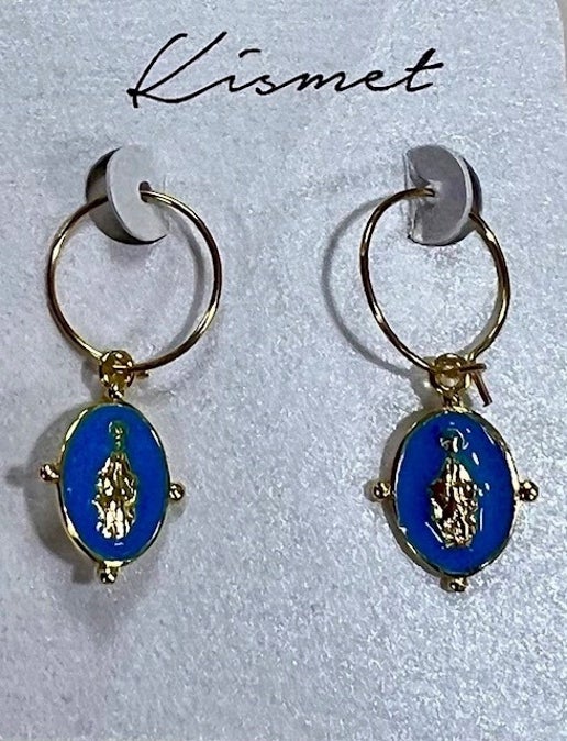 Blue Religious Dangle Earrings