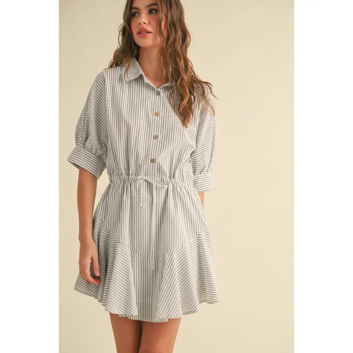 Striped Pattern Button-Down Shirt Dress